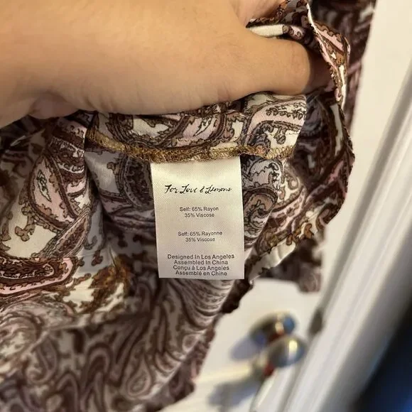 For Love and Lemons Romy Dress Paisley Brown Pink White Ruffle Long Sleeve Mini - Picture 10 of 12